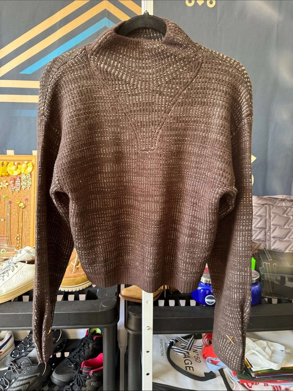 Torn by Ronny Kobo Chocolate Brown Mock Neck Knit Sweater